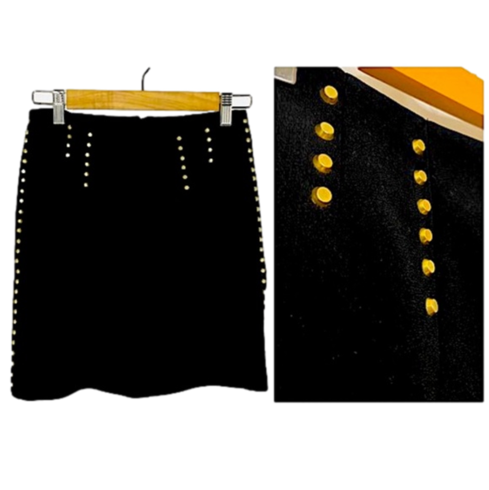 H&M Gold Studded Black Mini Skirt Lined Edgy Chic Shop The Trend Dressy Casual